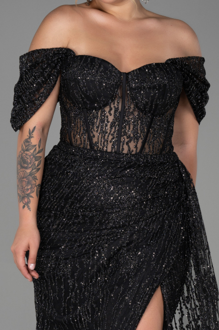 Long Black Plus Size Evening Dress ABU3097
