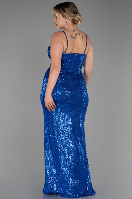 Long Sax Blue Scaly Plus Size Evening Dress ABU3322
