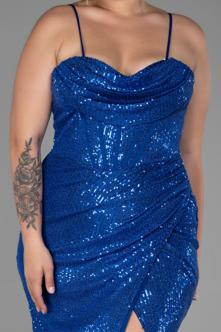 Long Sax Blue Scaly Plus Size Evening Dress ABU3322