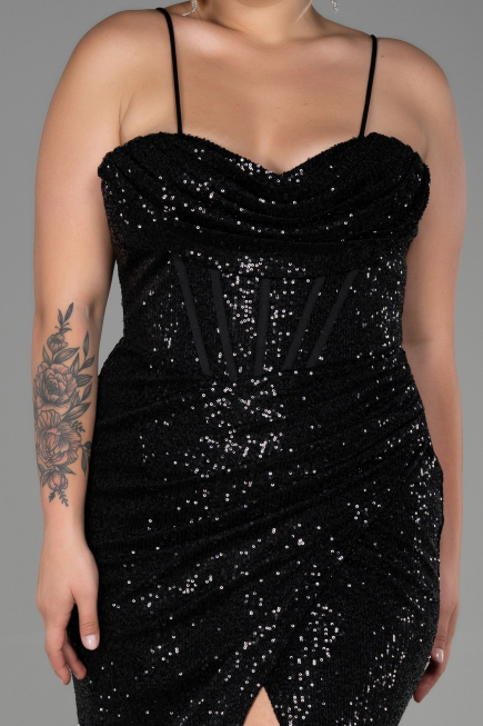 Long Black Scaly Plus Size Evening Dress ABU3322