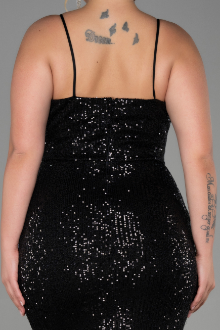 Long Black Scaly Plus Size Evening Dress ABU3322
