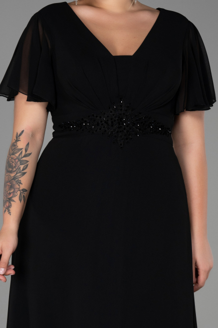 Long Black Chiffon Plus Size Evening Dress ABU2308