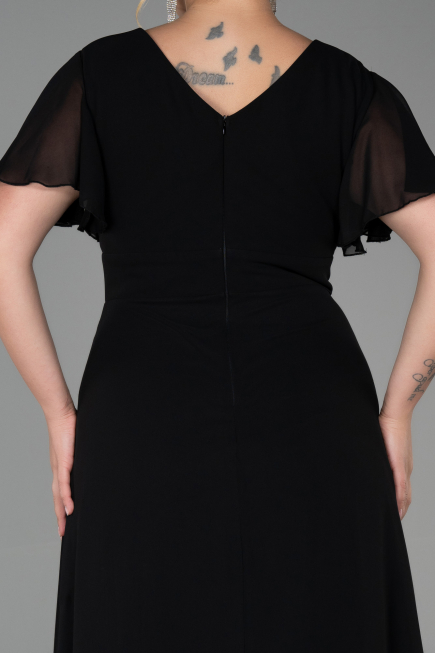Long Black Chiffon Plus Size Evening Dress ABU2308
