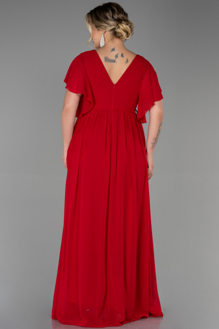 Long Red Chiffon Plus Size Evening Dress ABU3276