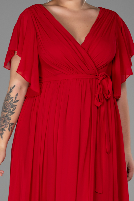 Long Red Chiffon Plus Size Evening Dress ABU3276