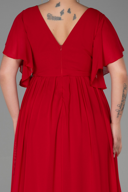 Long Red Chiffon Plus Size Evening Dress ABU3276