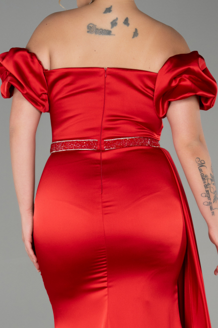 Long Red Satin Plus Size Evening Dress ABU3332