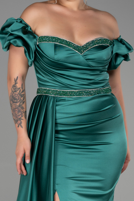 Long Emerald Green Satin Plus Size Evening Dress ABU3332