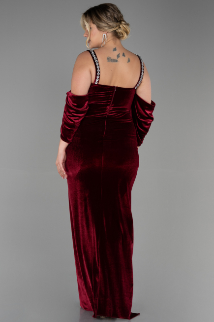 Long Burgundy Velvet Plus Size Evening Dress ABU3336