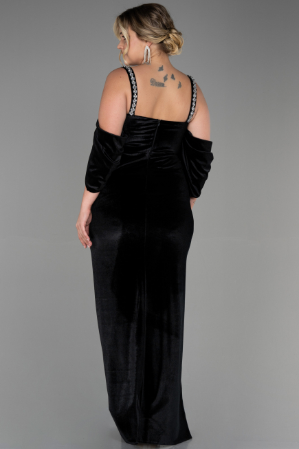 Long Black Velvet Plus Size Evening Dress ABU3336
