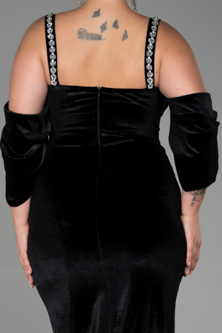 Long Black Velvet Plus Size Evening Dress ABU3336