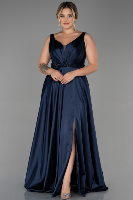 Navy Blue Long Plus Size Evening Dress ABU3200