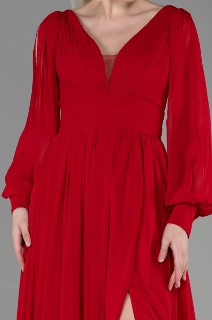 Long Red Chiffon Evening Dress ABU1702