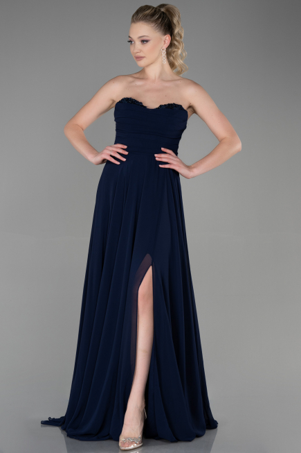 Long Navy Blue Chiffon Evening Dress ABU3343