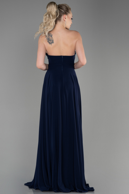 Long Navy Blue Chiffon Evening Dress ABU3343