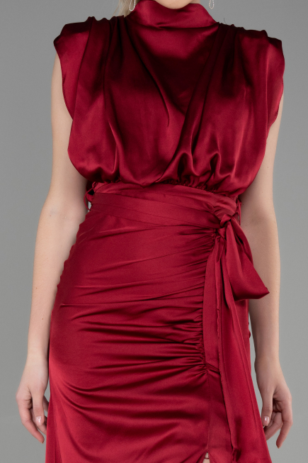 Burgundy Long Satin Evening Dress ABU2133