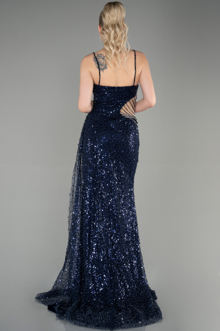 Long Navy Blue Scaly Haute Couture ABU3347