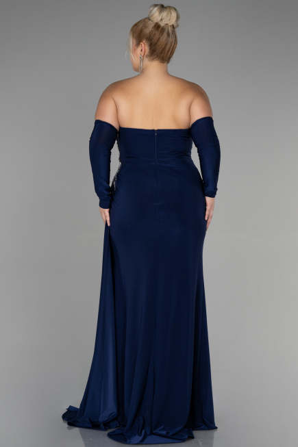 Long Navy Blue Plus Size Evening Dress ABU3352