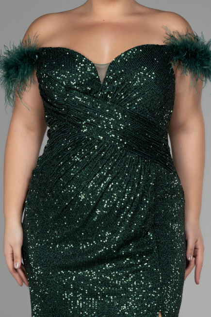 Long Emerald Green Scaly Plus Size Evening Dress ABU3193