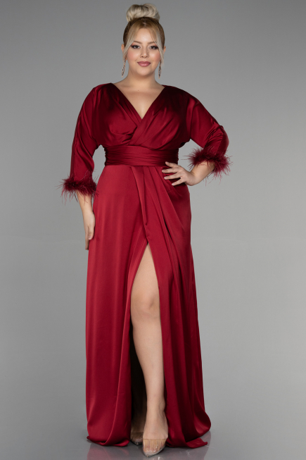 Long Burgundy Satin Plus Size Evening Dress ABU3367