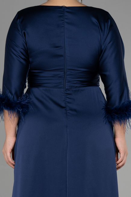 Long Navy Blue Satin Plus Size Evening Dress ABU3367