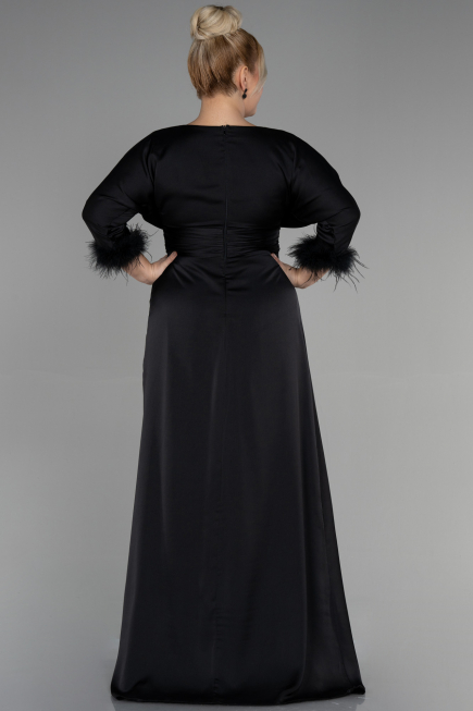 Long Black Satin Plus Size Evening Dress ABU3367