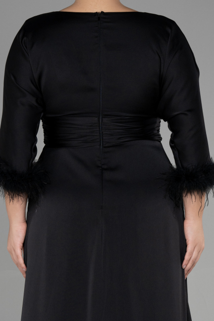 Long Black Satin Plus Size Evening Dress ABU3367