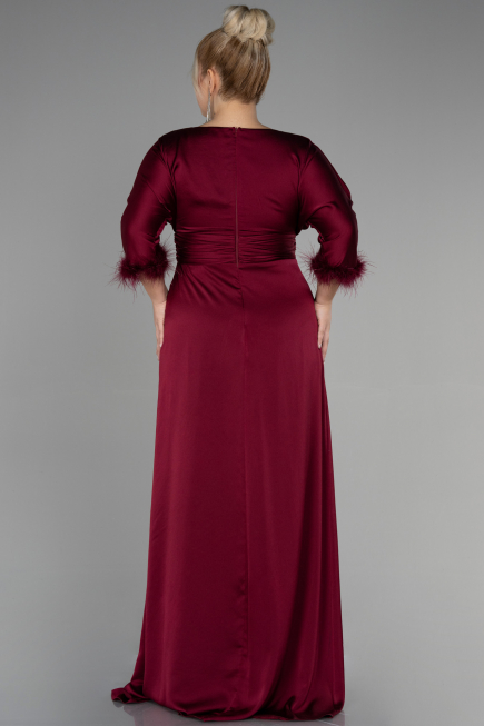 Long Cherry Colored Satin Plus Size Evening Dress ABU3367