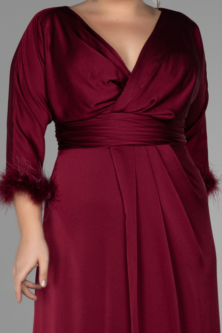 Long Cherry Colored Satin Plus Size Evening Dress ABU3367