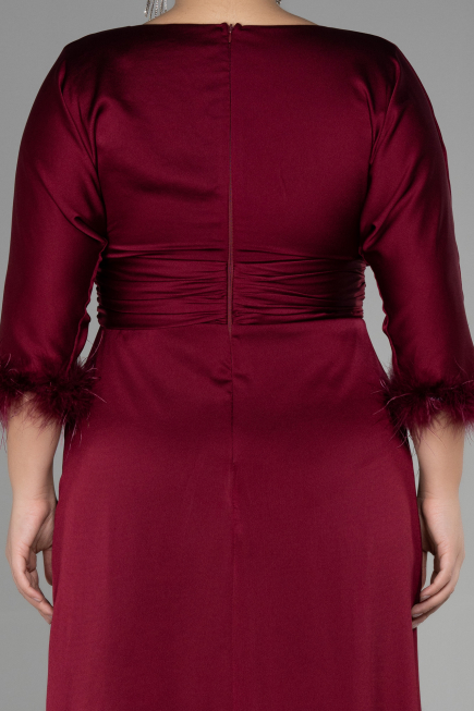 Long Cherry Colored Satin Plus Size Evening Dress ABU3367