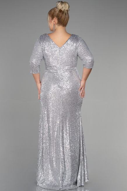 Silver Long Scaly Plus Size Evening Dress ABU3258