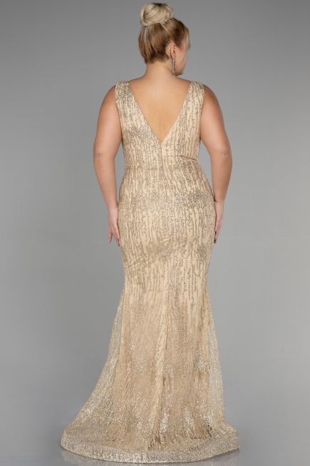 Long Gold Plus Size Engagement Dress ABU3368