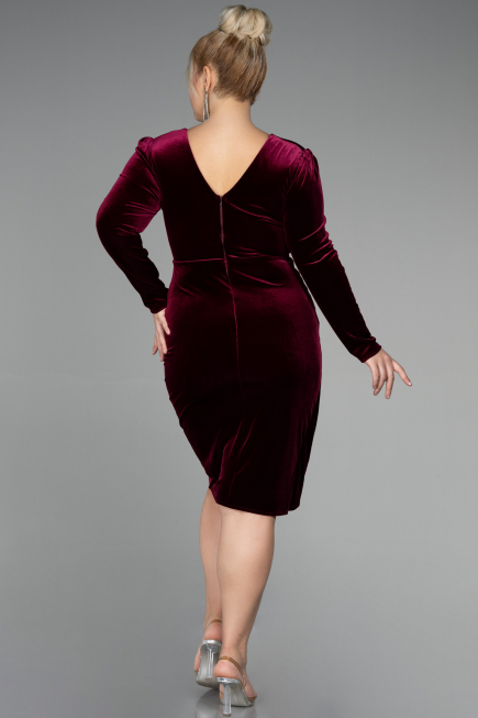 Midi Burgundy Velvet Velvet Oversized Evening Dress ABK1875