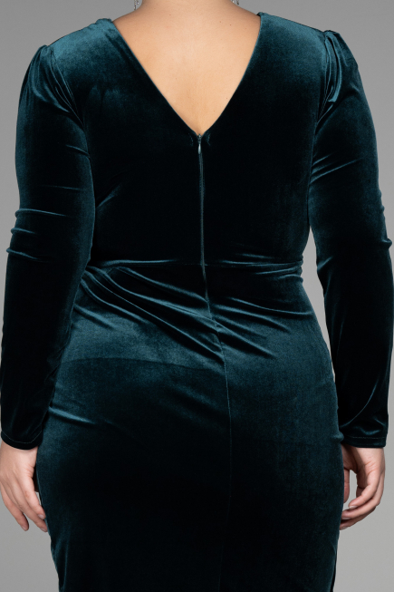 Midi Emerald Green Velvet Velvet Oversized Evening Dress ABK1875