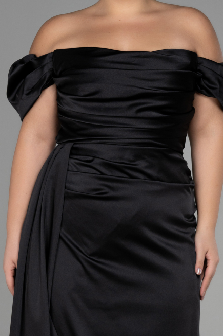 Black Long Satin Plus Size Evening Dress ABU1626