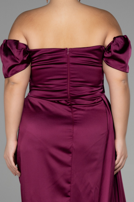 Cherry Colored Long Satin Plus Size Evening Dress ABU1626