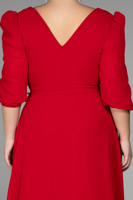 Midi Red Chiffon Oversized Evening Dress ABK1083