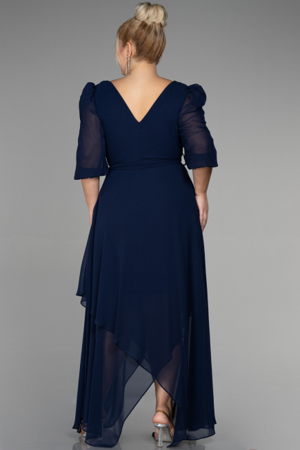 Midi Navy Blue Chiffon Oversized Evening Dress ABK1083