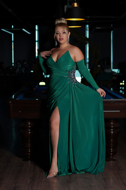Long Green Plus Size Evening Dress ABU3352