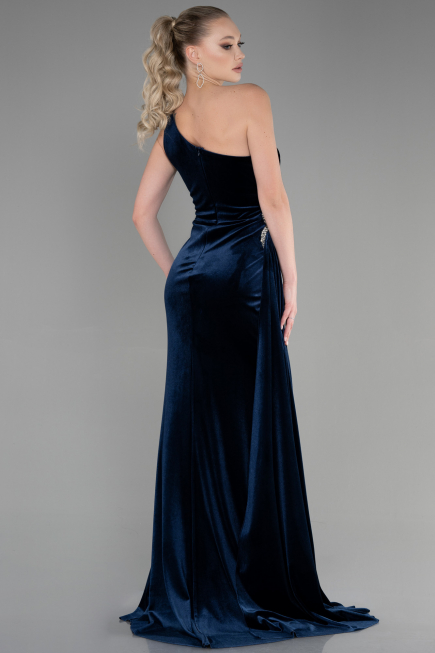 Long Navy Blue Velvet Evening Dress ABU3365
