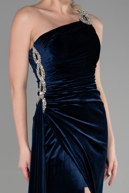 Long Navy Blue Velvet Evening Dress ABU3365