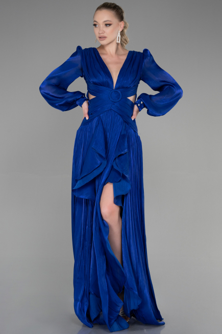 Long Sax Blue Chiffon Prom Gown ABU3397