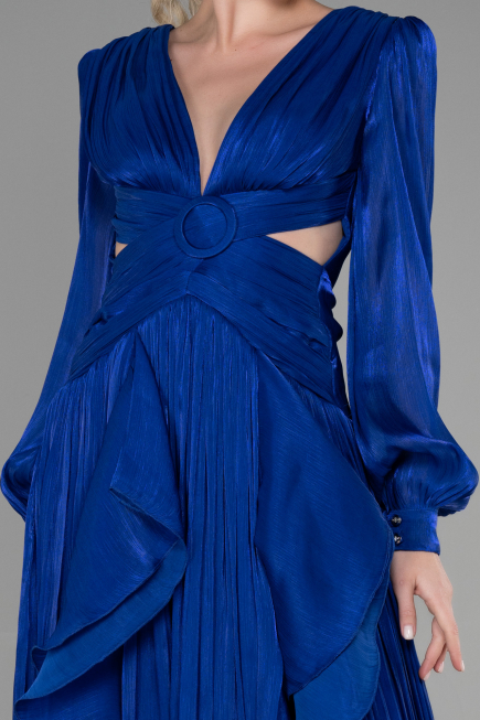 Long Sax Blue Chiffon Prom Gown ABU3397