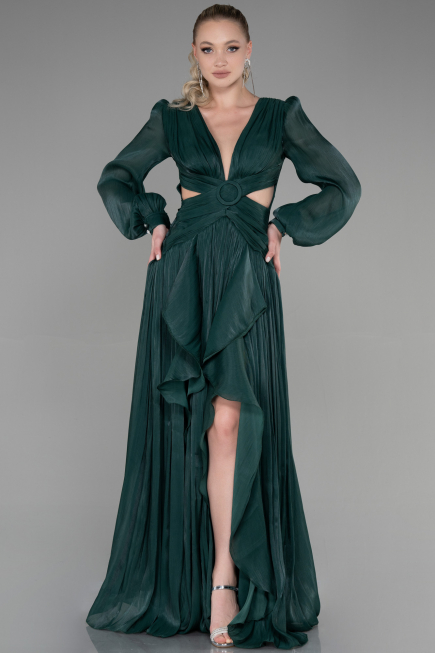 Long Emerald Green Chiffon Prom Gown ABU3397