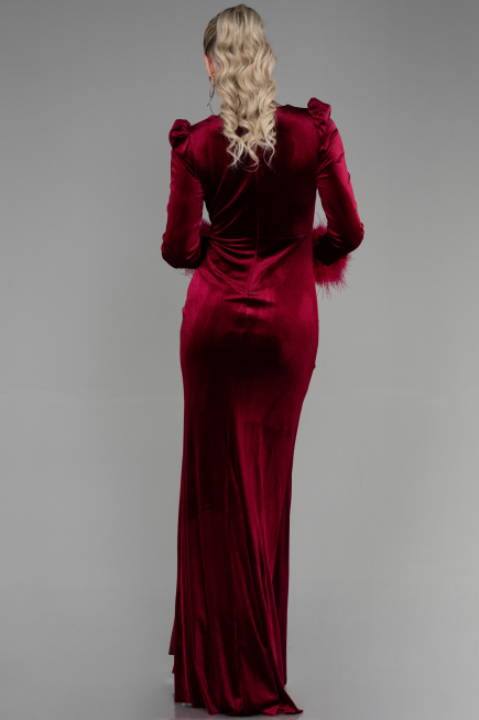 Long Burgundy Velvet Mermaid Prom Dress ABU3393
