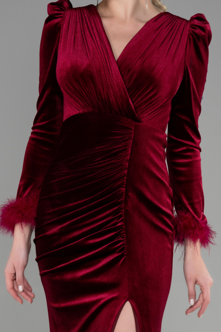 Long Burgundy Velvet Mermaid Prom Dress ABU3393