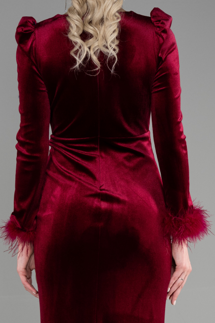 Long Burgundy Velvet Mermaid Prom Dress ABU3393