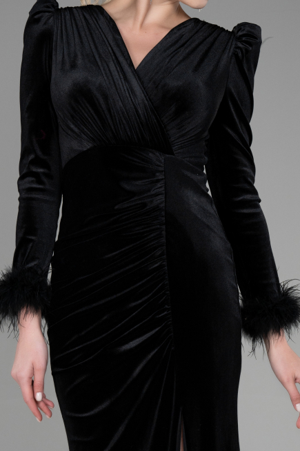 Long Black Velvet Mermaid Prom Dress ABU3393