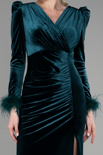Long Emerald Green Velvet Mermaid Prom Dress ABU3393