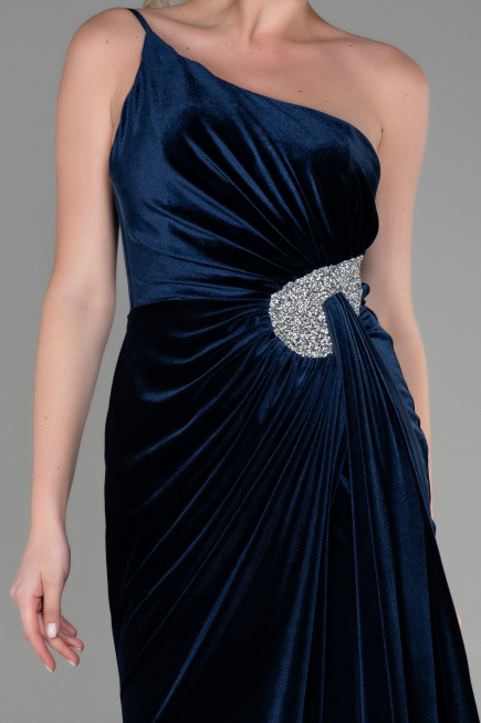 Long Navy Blue Velvet Evening Dress ABU2626
